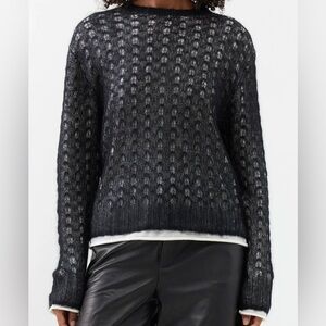 Pure cashmere Crew neck laced sweater in black and white